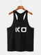 Mens KO Print Racer Back 100% Cotton Sleeveless Sport Tanks - Black
