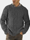 Mens Plain Pure Color Cable Knit Crew Neck Casual Pullover Sweaters - Dark Gray