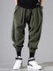 Mens Casual Fashion Vintage Solid Color Drawstring Suede Harem Pants - Army Green