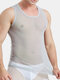 Men Sexy See Through Underwear Tank Tops Thin Breathable Stretch Plain Undershirts - Gray