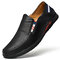 Men Hole Breathable Non Slip Slip On Casual Leather Shoes  - Black