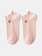 10 Pairs Women Cotton Solid Color Small Red Flower Pattern Embroidery Breathable Socks - Pink