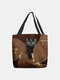 Women Cat Pattern Handbag Shoulder Bag Tote - Coffee