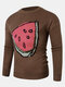 Mens Cartoon Fruit Pattern Crew Neck Knit Casual Pullover Sweaters - Brown