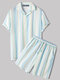 Mens Revere Collar Striped Shirt & Pocket Shorts Co-ords - White
