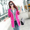 Solid Color Long Section Knit Cardigan - Rose Red