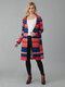 Multicolor Stripe Long Sleeve Casual Cardigan For Women - Red