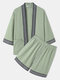 Kimono de algodón con doble bolsillo y cinta étnica para hombre Trajes de dos piezas - Verde