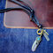 Unisex Vintage Pendant Necklace Alloy Feather Cross Circle Adjustable Men Women Cowhide Necklace - Black