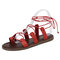 Clip Toe Non Slip Flat Brown Strappy Sandals - Red