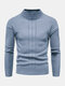 Mens Solid Color Ribbed Knit Half-Collar Basic Pullover Sweaters - Blue