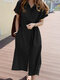 Solid Button Pocket Lapel Short Sleeve Casual Shirt Dress - Black