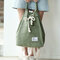 Women Canvas Multifunction Backpack String Large Capacity Waterproof Bucket Handbags - Green