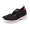 Women Outdoor Walking Air Mesh Breathable Elastic Band Sneakers Shoes - Black