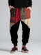 Pantalon ample à taille avec cordon de serrage pour hommes, motif tribal ethnique, patchwork - rouge