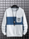 Mens Smile Face Print Patchwork Crew Neck Pullover Sweatshirts Winter - White
