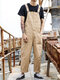 Mens Solid Button Design Casual Cargo Overall With Pocket - Khaki