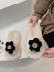 Women Flower Embellished Soft Comfy Warm Home Slippers - Beige