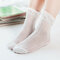 Women Cotton Ultra-Thin Solid Pure Color Ice Silk Mesh Breathable Lace Pine Ankle Socks - White