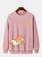 Mens Cartoon Cat Letter Print Crew Neck Pullover Sweatshirts - Pink