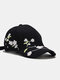 Unisex Cotton Plum Bossom Pattern Embroidered Vintage Sunshade Baseball Cap - Black