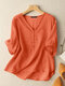 Solid Half Sleeve V-neck Casual Blouse For Women - Orange