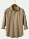 Mens Simple Solid Color Lapel Casual Fit High Low Hem Long Sleeve Shirts - Khaki