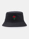 Unisex Cotton Rose Embroidery Fashion Sunshade Bucket Hat - Black