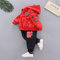 Toddler Zip Up Hoodie Letter Embroidery Thicken Long Sleeves Casual Set For 1-5Y - Red