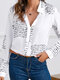Letters Printed Turn-down Collar Button Blouse - White