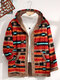 Plus Size Patchwork Ethnic Pattern Button Fluffy Hooded Coat - Red