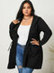 Solid Color Drawstring Long Sleeve Plus Size Hooded Thin Coat with Pocket - Black