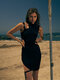 Solid Cut Out Ruched Irregular Leg Ring Sleeveless Dress - Black