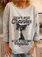 Cartoon Cat Print Long Sleeve O-neck Plus Size Sweatshirt For Women - #01