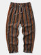 Mens Ethnic Style Striped Corduroy Loose Drawstring Straight Pants - Orange