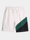 Mens Tricolor Patchwork Pocket Drawstring Board Shorts - Khaki