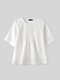 Solid Color O-neck Short Sleeve Plus Size Blouse - White