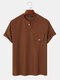 Mens Pure Color Flap Pocket Knit Short Sleeve Henley Shirts - Coffee