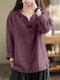 Solid Long Sleeve Notch Neck Blouse For Women - Purple