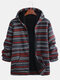 Mens Ethnic Striped Printing Fleece Lined Warm Winter Wool Blends Coats Hoodies - Red