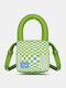 Women Faux Leather Fashion Chess Board Pattern Color Matching Multi-Carry Mini Handbag Crossbody Bag - Green