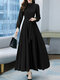 فستان نسائي طويل بياقة ثابتة وأكمام طويلة مع حزام - أسود