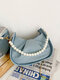 Stylish Pearl Handle Chain Pleated Detail Detachable Shoulder Strap Texture Zipper Multi-Carry Underarm Bag - Blue