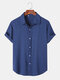 Mens Grid Texture Button Up Daily Short Sleeve Shirts - Blue