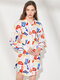 Abstract Pattern Long Sleeve Lapel Shirt Dress For Women - Multicolor