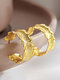 Trendy Simple Wide Wavy Sand Surface C-shaped S925 Hoop Earrings - Gold