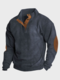 Mens Two Tone Patchwork Stand Collar Corduroy Pullover Sweatshirts Winter - Blue