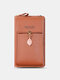Faux Leather Zipper Buckle Design Crossbody Bag Multi-Pocket Clutch Bag Phone Bag Coin Purse - Brown