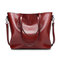 Vintage Oil PU Leather Tote Handbag Shoulder Bag Capacity Big Shopping Tote Crossbody Bags For Women - Wine Red