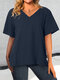 Camiseta de manga corta con cuello en V y dobladillo alto-bajo liso para mujer - Armada